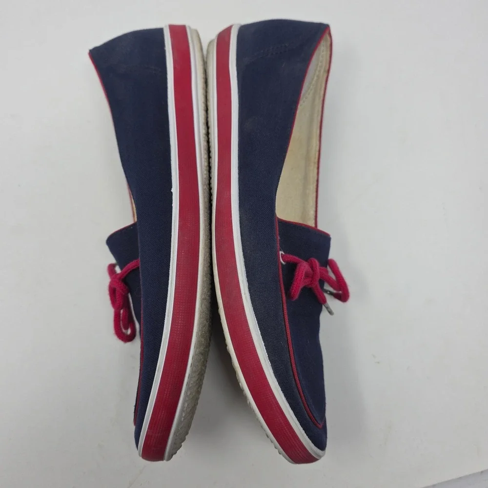 Grasshoppers Loafers Size 10M Nautical Boat Shoes Canvas Slip On Navy Blue Red
